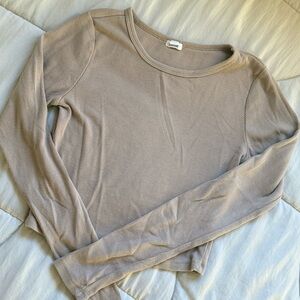 Women's Long Sleeve Ribbed Top - Beige